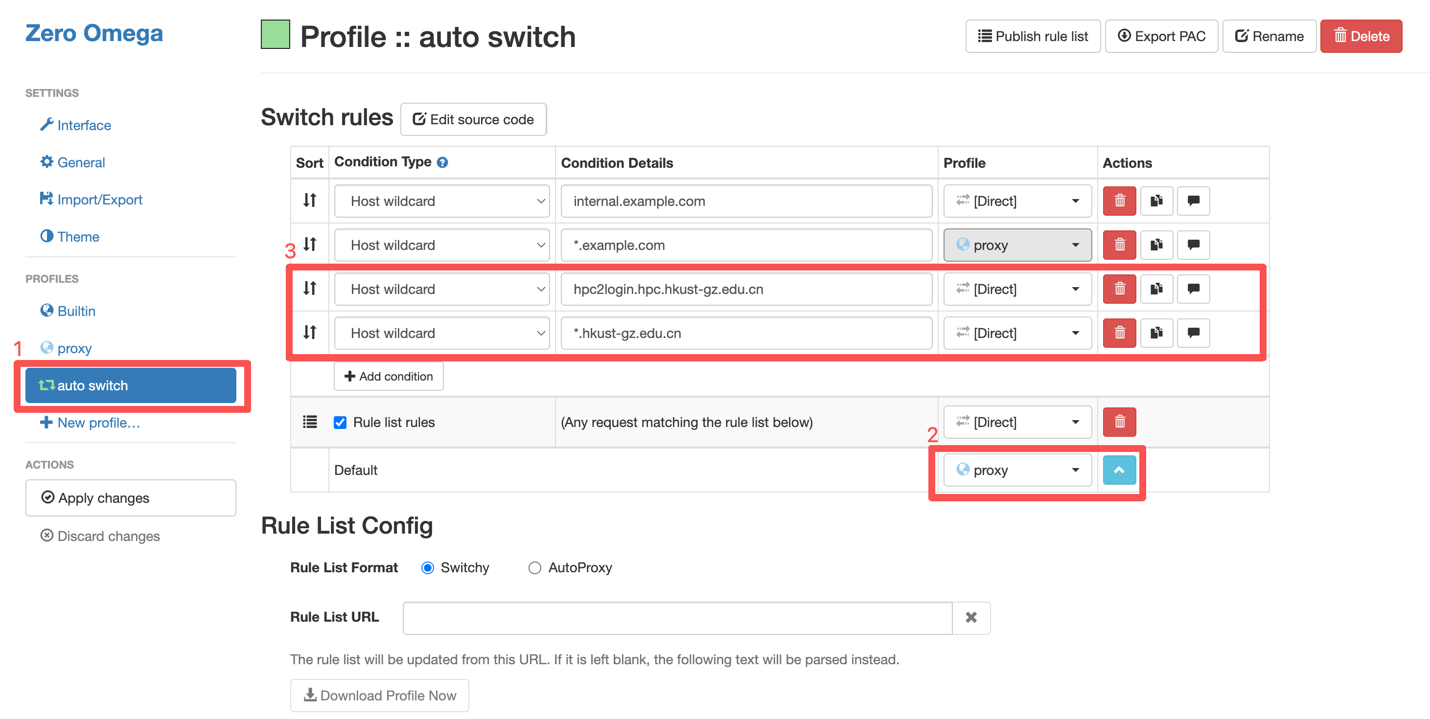 配置具体的switch策略